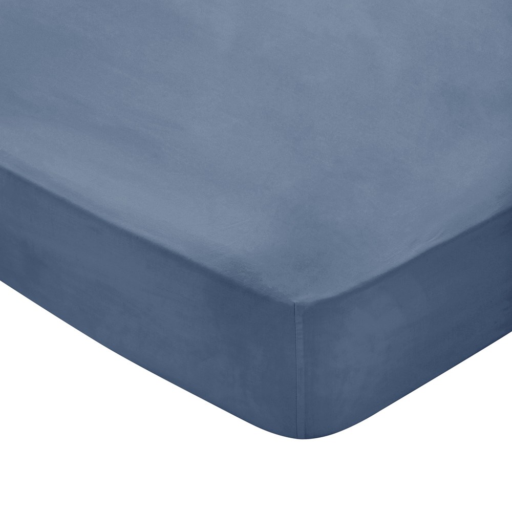 Plain Dye Fitted Sheet By Bedeck of Belfast in Denim Blue